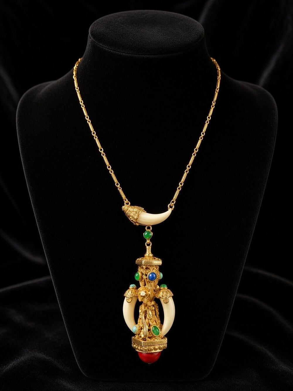 Unsigned Kenneth Jay Lane Etruscan Revival Elephant Necklace